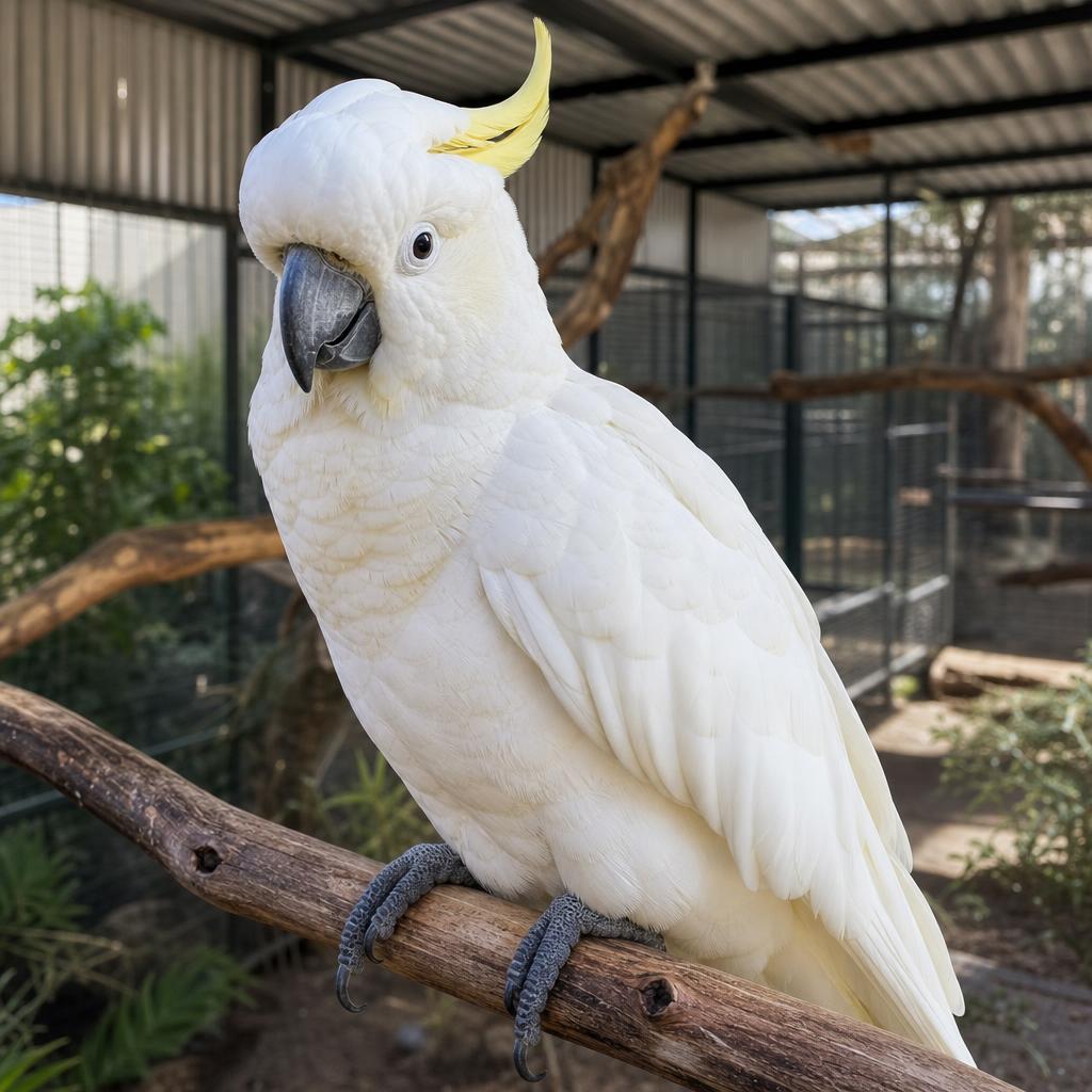 Cacatúa de cresta amarilla con la cresta desplegada